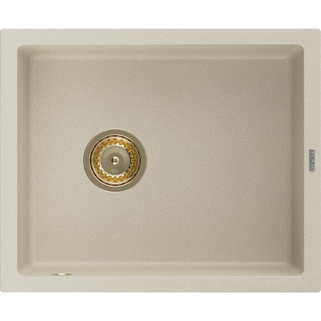 Mexen Pedro granitový dřez 1-komorový 560 x 460 mm, béžový, zlatý sifon - 6508561000-69-G