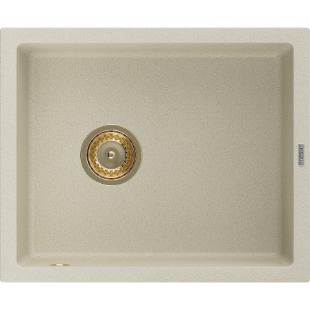 Mexen Pedro žulový dřez 1-komorový 560 x 460 mm, béžový, sifon zlatý - 6508561000-69-G