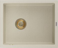 Mexen Pedro žulový dřez 1-komorový 560 x 460 mm, béžový, sifon zlatý - 6508561000-69-G
