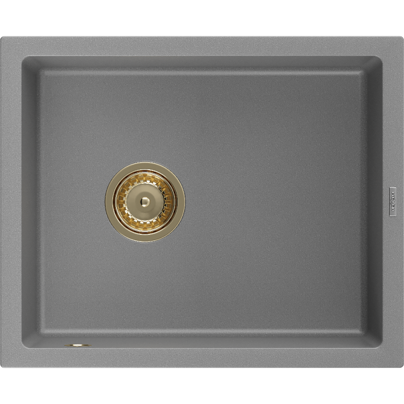 Mexen Pedro granitový dřez 1-komorový 560 x 460 mm, šedý, zlatý sifon - 6508561000-71-G