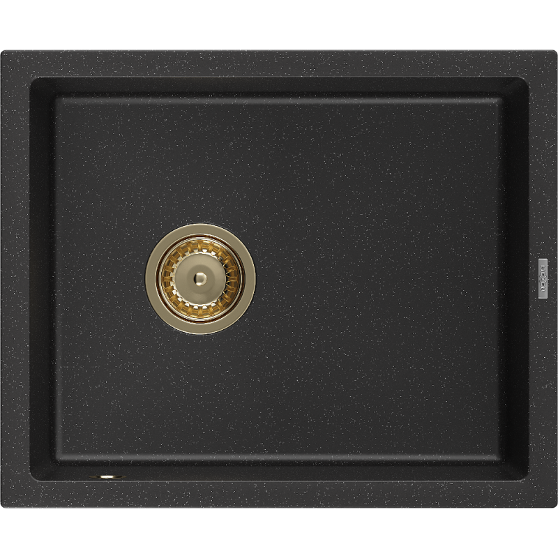 Mexen Pedro dřez granitový 1-komorový 560 x 460 mm, černý/stříbrný metalík, sifon zlatý - 6508561000-73-G