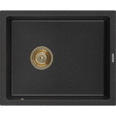 Mexen Pedro dřez granitový 1-komorový 560 x 460 mm, černý/stříbrný metalík, sifon zlatý - 6508561000-73-G