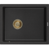 Mexen Pedro granitový dřez 1-komorový 560 x 460 mm, černý/stříbrný metalický, zlatý sifon - 6508561000-73-G