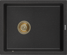 Mexen Pedro dřez granitový 1-komorový 560 x 460 mm, černý/stříbrný metalík, sifon zlatý - 6508561000-73-G