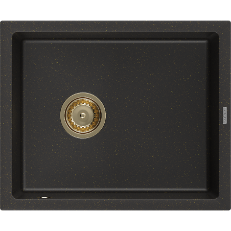 Mexen Pedro žulový kuchyňský dřez 1-komorový 560 x 460 mm, černý/zlatý metalický, sifon zlatý - 6508561000-75-G