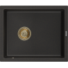 Mexen Pedro žulový kuchyňský dřez 1-komorový 560 x 460 mm, černý/zlatý metalický, sifon zlatý - 6508561000-75-G