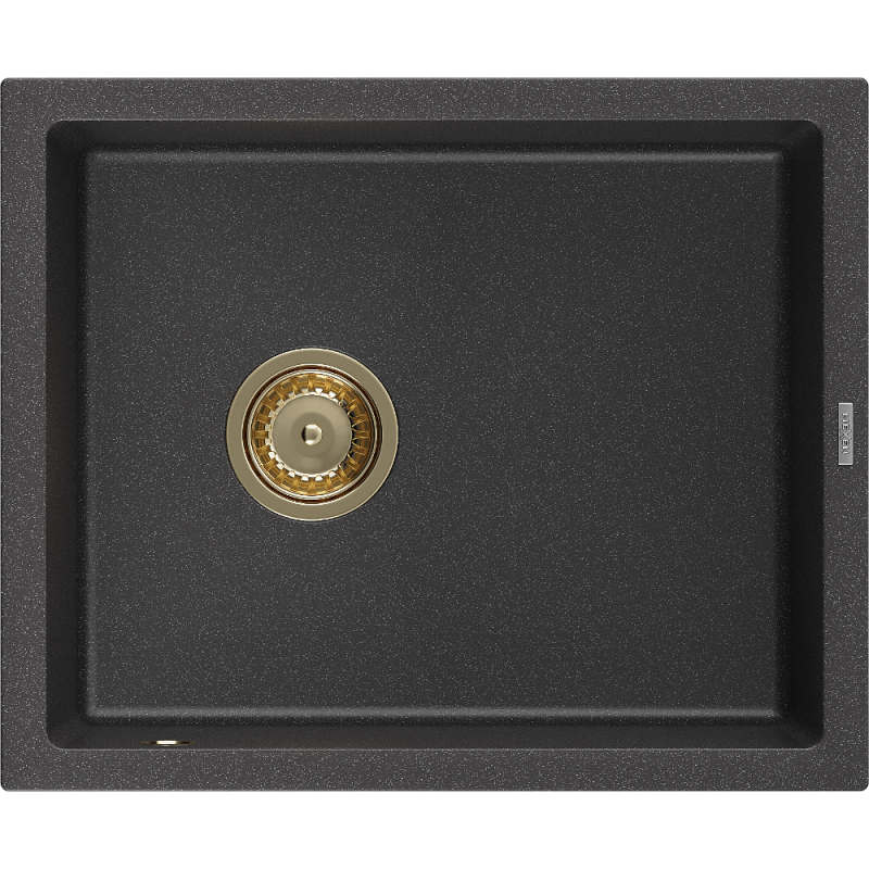Mexen Pedro granitový dřez 1-komorový 560 x 460 mm, černý s tečkováním, zlatý sifon - 6508561000-76-G