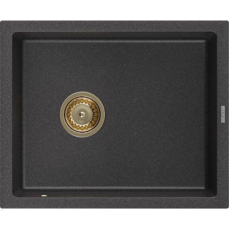 Mexen Pedro granitový dřez 1-komorový 560 x 460 mm, černý s tečkováním, zlatý sifon - 6508561000-76-G