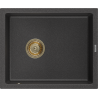 Mexen Pedro granitový dřez 1-komorový 560 x 460 mm, černý s tečkováním, zlatý sifon - 6508561000-76-G
