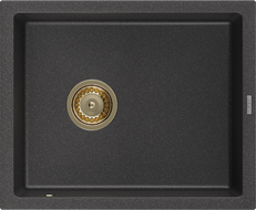 Mexen Pedro granitový dřez 1-komorový 560 x 460 mm, černý s tečkováním, zlatý sifon - 6508561000-76-G
