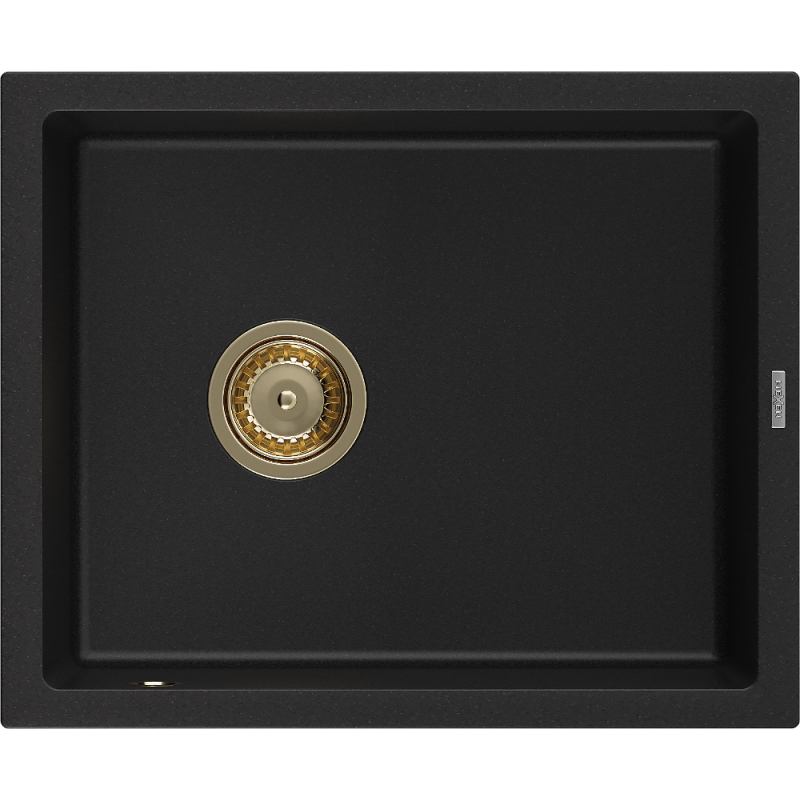 Mexen Pedro granitový dřez 1-komorový 560 x 460 mm, černý, sifon zlatý - 6508561000-77-G
