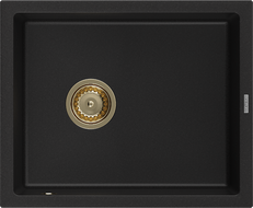 Mexen Pedro granitový dřez 1-komorový 560 x 460 mm, černý, sifon zlatý - 6508561000-77-G
