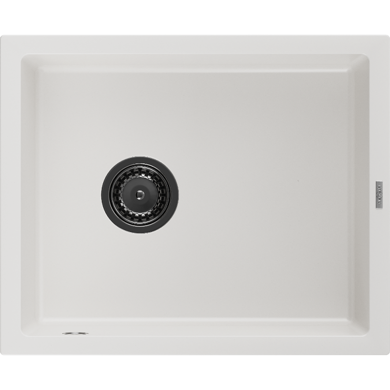 Mexen Pedro granitový dřez 1-komorový 560 x 460 mm, bílý, černý sifon - 6508561000-20-B