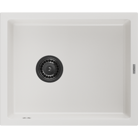 Mexen Pedro granitový dřez 1-komorový 560 x 460 mm, bílý, černý sifon - 6508561000-20-B
