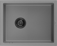 Mexen Pedro granitový dřez 1-komorový 560 x 460 mm, šedý, černý sifon - 6508561000-71-B