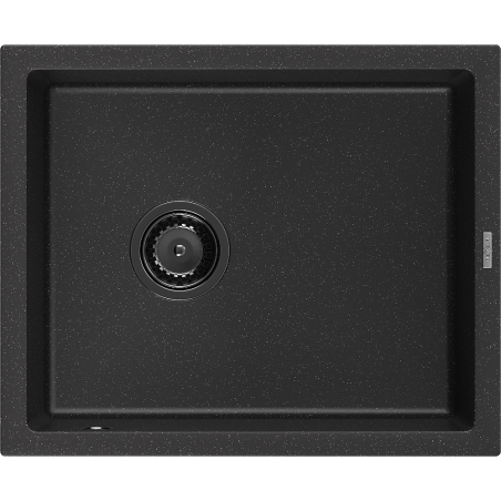 Mexen Pedro žulový kuchyňský dřez 1-komorový 560 x 460 mm, černý/stříbrný metalik, černý sifon - 6508561000-73-B