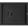 Mexen Pedro žulový kuchyňský dřez 1-komorový 560 x 460 mm, černý/stříbrný metalik, černý sifon - 6508561000-73-B