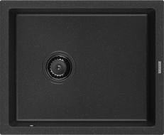 Mexen Pedro žulový kuchyňský dřez 1-komorový 560 x 460 mm, černý/stříbrný metalik, černý sifon - 6508561000-73-B