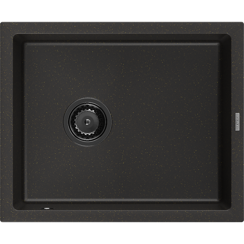 Mexen Pedro žulový dřez s 1 komorou 560 x 460 mm, černý/zlatý metalik, černý sifon - 6508561000-75-B