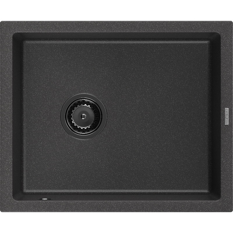 Mexen Pedro granitový dřez 1-komorový 560 x 460 mm, černý tečkovaný, černý sifon - 6508561000-76-B