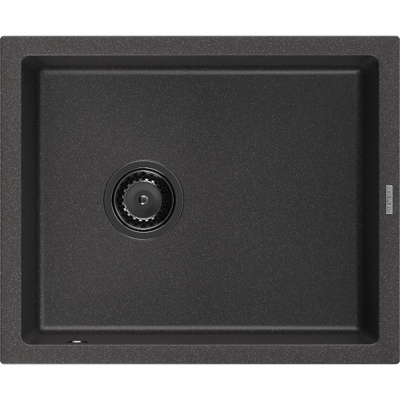 Mexen Pedro žulový dřez 1-komorový 560 x 460 mm, černý skvrnitý, černý sifon - 6508561000-76-B