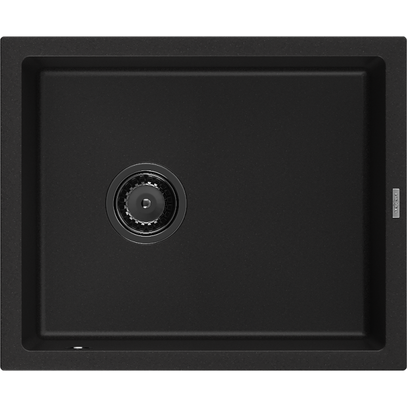 Mexen Pedro granitový dřez 1-komorový 560 x 460 mm, černý, černý sifon - 6508561000-77-B