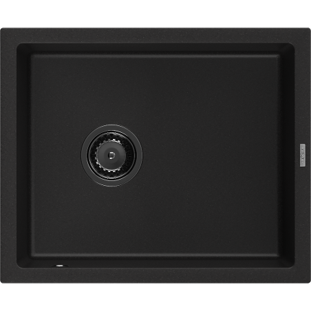 Mexen Pedro granitový dřez 1-komorový 560 x 460 mm, černý, černý sifon - 6508561000-77-B