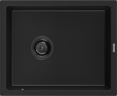 Mexen Pedro granitový dřez 1-komorový 560 x 460 mm, černý, černý sifon - 6508561000-77-B