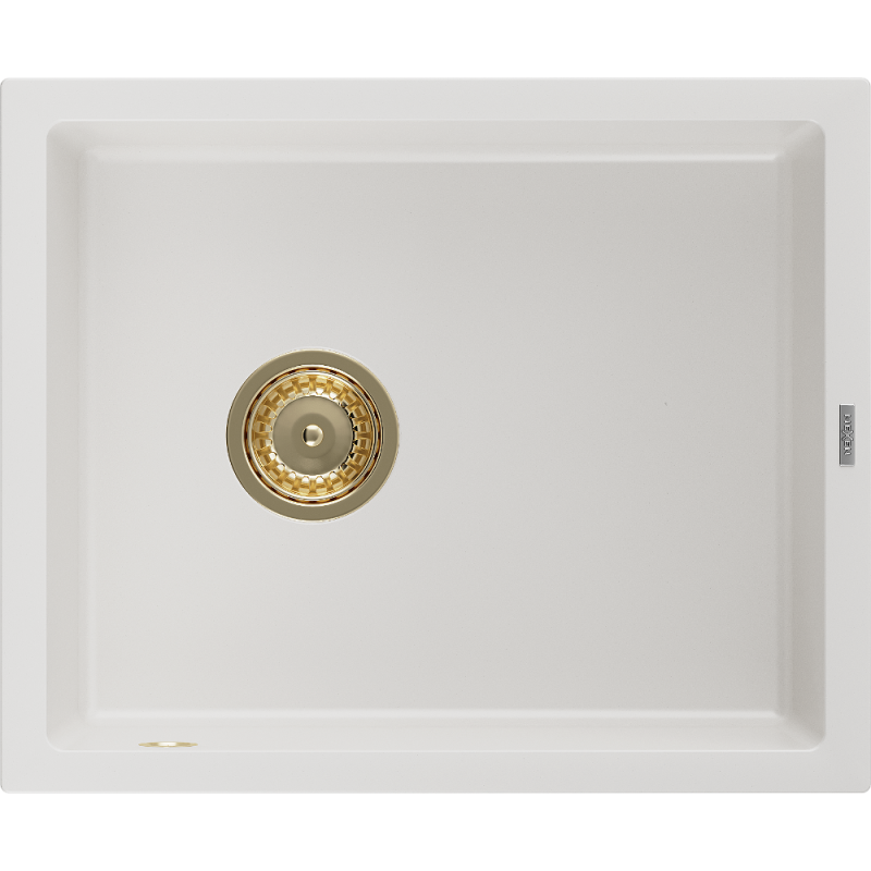 Mexen Pedro granitový dřez 1-komorový 560 x 460 mm, bílý, zlatý sifon - 6508561000-20-G