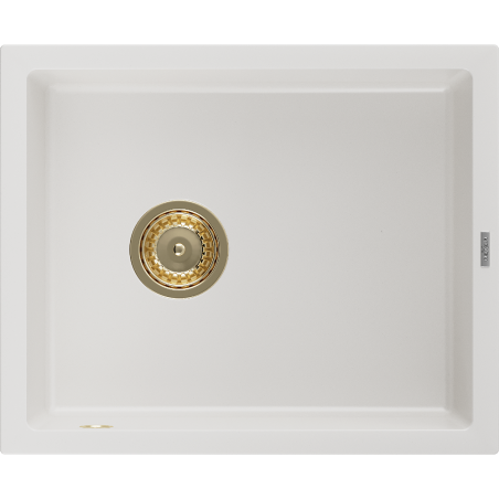 Mexen Pedro granitový dřez 1-komorový 560 x 460 mm, bílý, zlatý sifon - 6508561000-20-G