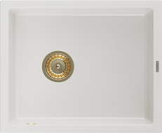 Mexen Pedro granitový dřez 1-komorový 560 x 460 mm, bílý, zlatý sifon - 6508561000-20-G