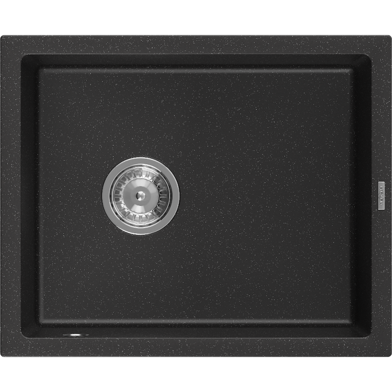 Mexen Pedro granitový dřez 1-komorový 560 x 460 mm, černý/stříbrný metalik, sifon chrom - 6508561000-73