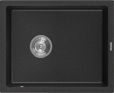 Mexen Pedro granitový dřez 1-komorový 560 x 460 mm, černý/stříbrný metalik, sifon chrom - 6508561000-73
