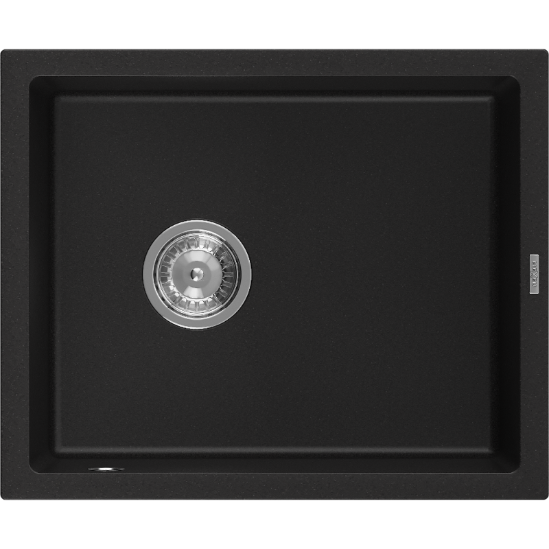 Mexen Pedro granitový dřez 1-komorový 560 x 460 mm, černý, sifon chrom - 6508561000-77
