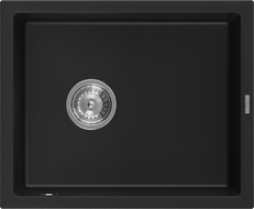 Mexen Pedro granitový dřez 1-komorový 560 x 460 mm, černý, sifon chrom - 6508561000-77