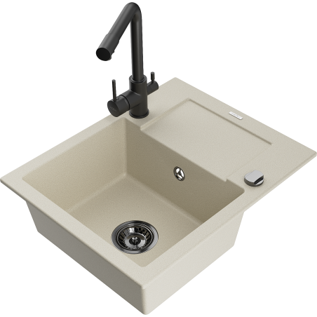 Mexen Enzo granitový dřez s jednou komorou a odkapávačem a kuchyňskou baterií Duero, béžový - 6506-69-671600-70