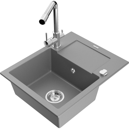 Mexen Enzo granitový dřez s odkapávačem a kuchyňskou baterií Duero, šedý - 6506-71-671600-00
