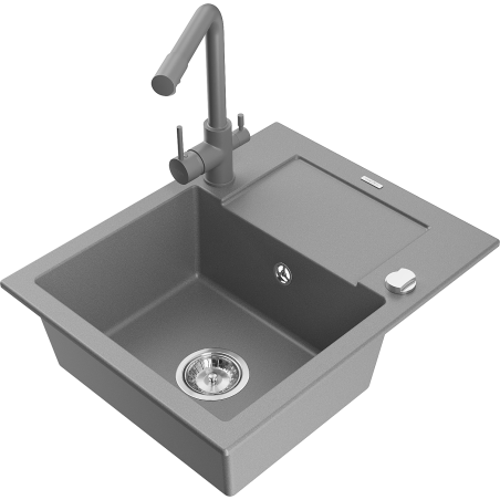 Mexen Enzo granitový dřez 1-komorový s odkapávačem a kuchyňskou baterií Duero, šedý - 6506-71-671600-71