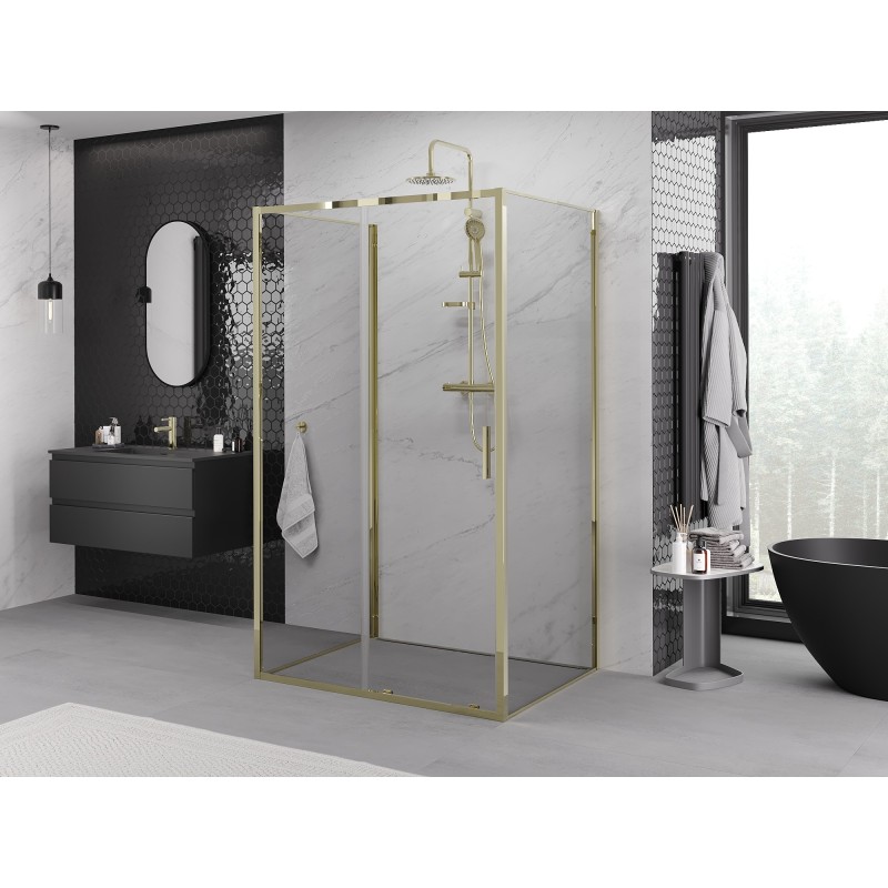 Mexen Exo-3S sprchový kout 3-stěnný posuvný 140 x 85 cm, transparentní, zlatý - 8151-140-085-50-00-3S
