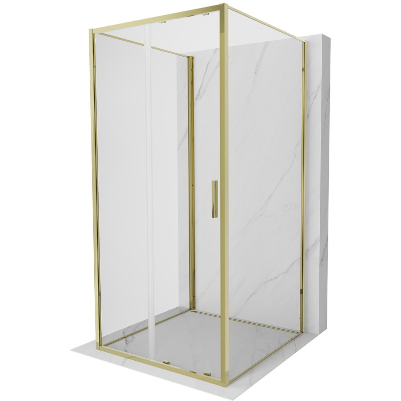 Mexen Exo-S 3S třístranný sprchový kout s posuvnými dveřmi 100 x 100 cm, průhledný, zlatý - 8151-100-100-50-00-3S
