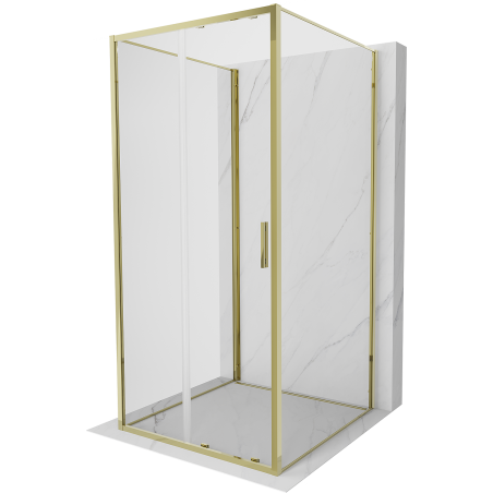 Mexen Exo-S 3S třístranný sprchový kout s posuvnými dveřmi 100 x 100 cm, průhledný, zlatý - 8151-100-100-50-00-3S