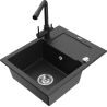 Mexen Enzo dřez granitový 1-komorový s odkapávačem a kuchyňskou baterií Duero, černý/stříbrný metalický - 6506-73-671600-70
