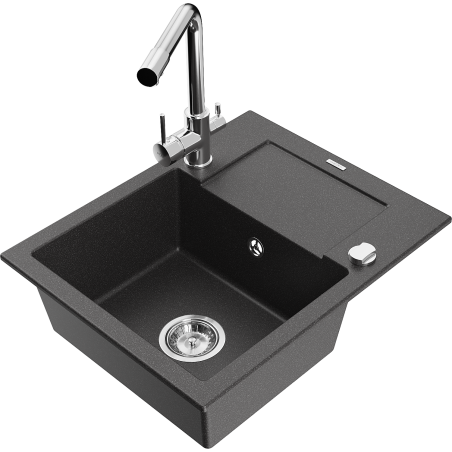 Mexen Enzo granitový dřez 1-komorový s odkapávačem a kuchyňskou baterií Duero, černý skvrnitý - 6506-76-671600-00