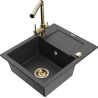 Mexen Enzo granitový dřez 1-komorový s odkapávačem a kuchyňskou baterií Duero, černý skvrnitý - 6506-76-671600-50