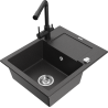 Mexen Enzo granitový dřez s 1 komorou, odkapávačem a kuchyňskou baterií Duero, černý s nástřikem - 6506-76-671600-70