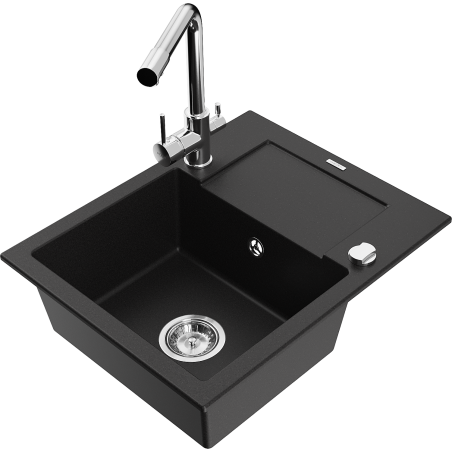 Mexen Enzo granitový dřez s odkapávačem a kuchyňskou baterií Duero, černý - 6506-77-671600-00