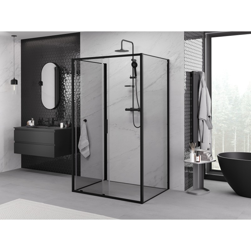 Mexen Exo-3S sprchový kout 3stranný posuvný 140 x 120 cm, transparentní, černý - 8151-140-120-70-00-3S