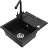 Mexen Enzo granitový dřez 1-komorový s odkapávačem a kuchyňskou baterií Duero, černý - 6506-77-671600-70