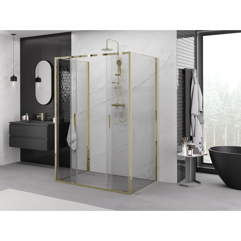 Mexen Exo-3S sprchový kout 3stěnný posuvný 130 x 70 cm, transparentní, zlatý - 8152-130-070-50-00-3S