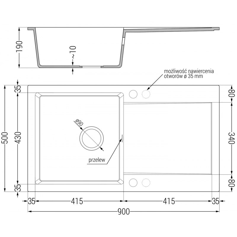 Mexen Leo granitový dřez 1-komorový s odkapávačem a kuchyňskou baterií Telma, šedý - 6501-71-670200-50